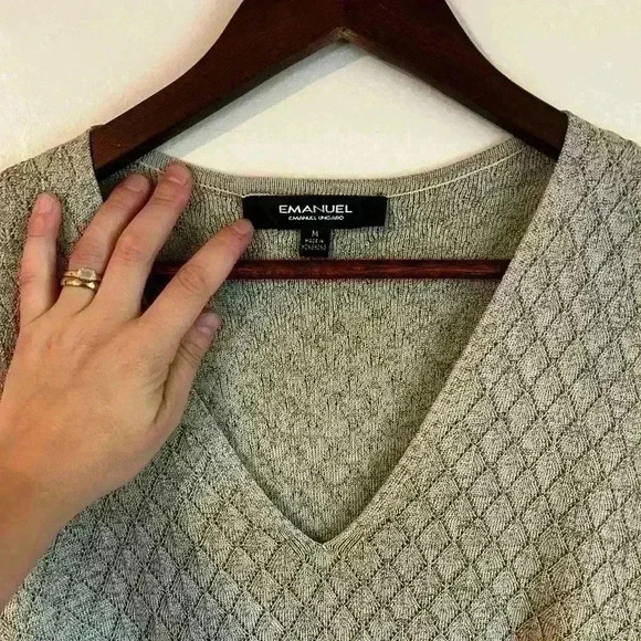 EMANUEL UNGARO Sleeveless V Neck Knit Maxi Dress Silver Grey Size M - Picture 2 of 5